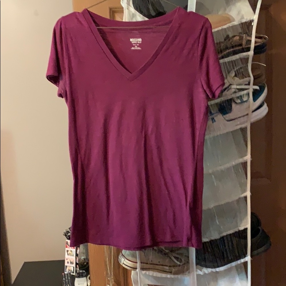 purple v-neck t-shirt